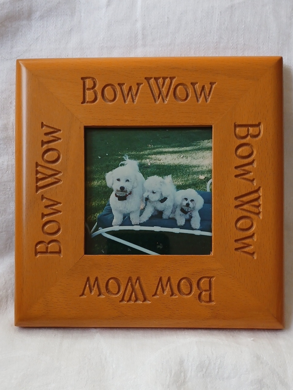 Bow Wow Picture Frame Square 6.5” Solid Wood Dog Pet Best Friend
